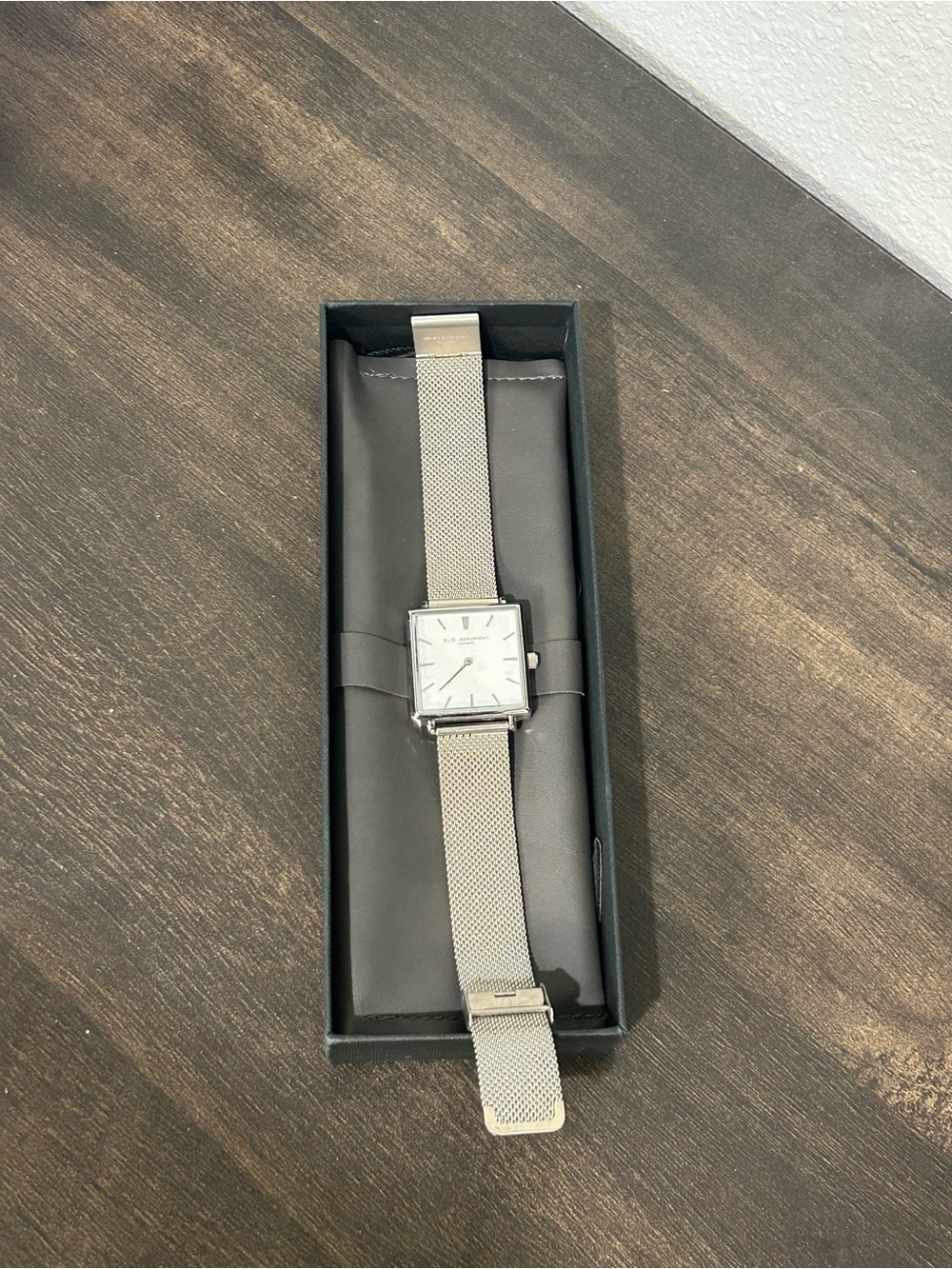 Elie Beaumont London watch silver-tone square case metallic mesh bracelet NEW